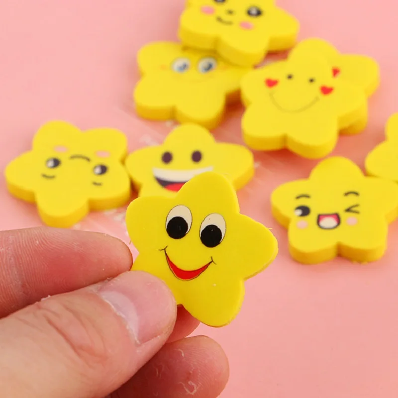 12PCS Creative Cartoon Star Expression Eraser Environmentally Friendly Learning Stationery Eraser Student Children's Prize Gift