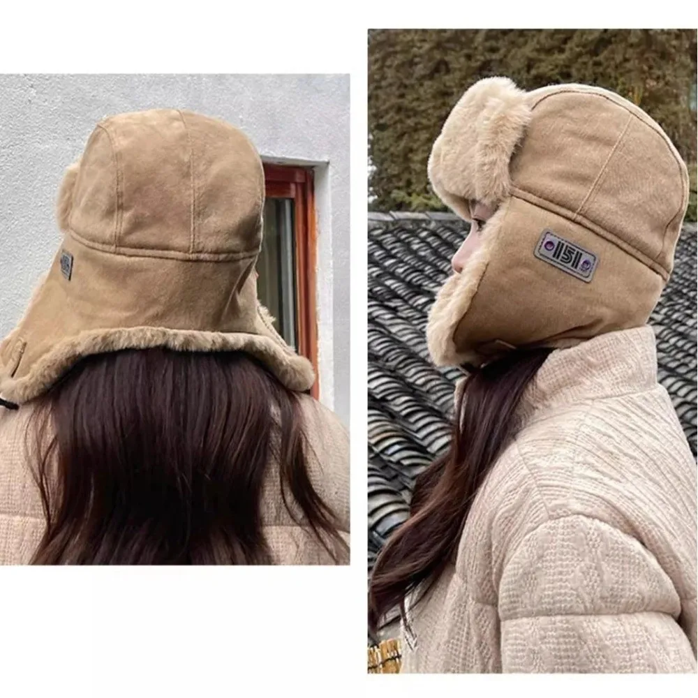 Fashion Thick Bomber Hat with Ear Flaps Faux Fur Ear Protectors Hats Waterproof Keep Warm Winter Hat Female