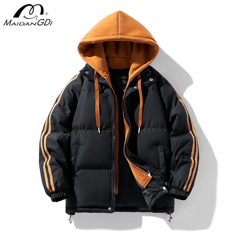 

MAIDANGDI Cotton Jacket for Men Winter Teenagers Thick Cotton Jacket Hooded Vacation Two Trendy Casual Cotton Jackets