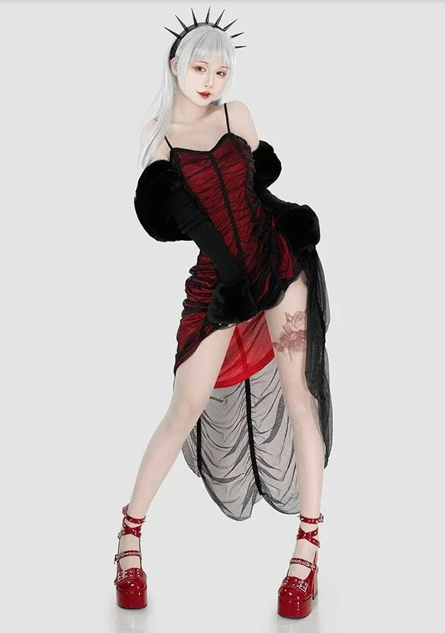 Transfer Student Thorn Round Head Shoes Lolita High Heels Punk Gothic Style Punk Waterproof Shoes PU Bar Shoes