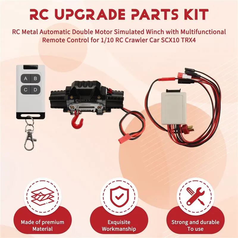 ABAH-RC para coche trepador a escala 1/10 SCX10 TRX4 Compatible con RC Metal automático doble Motor cabrestante simulado con Control remoto