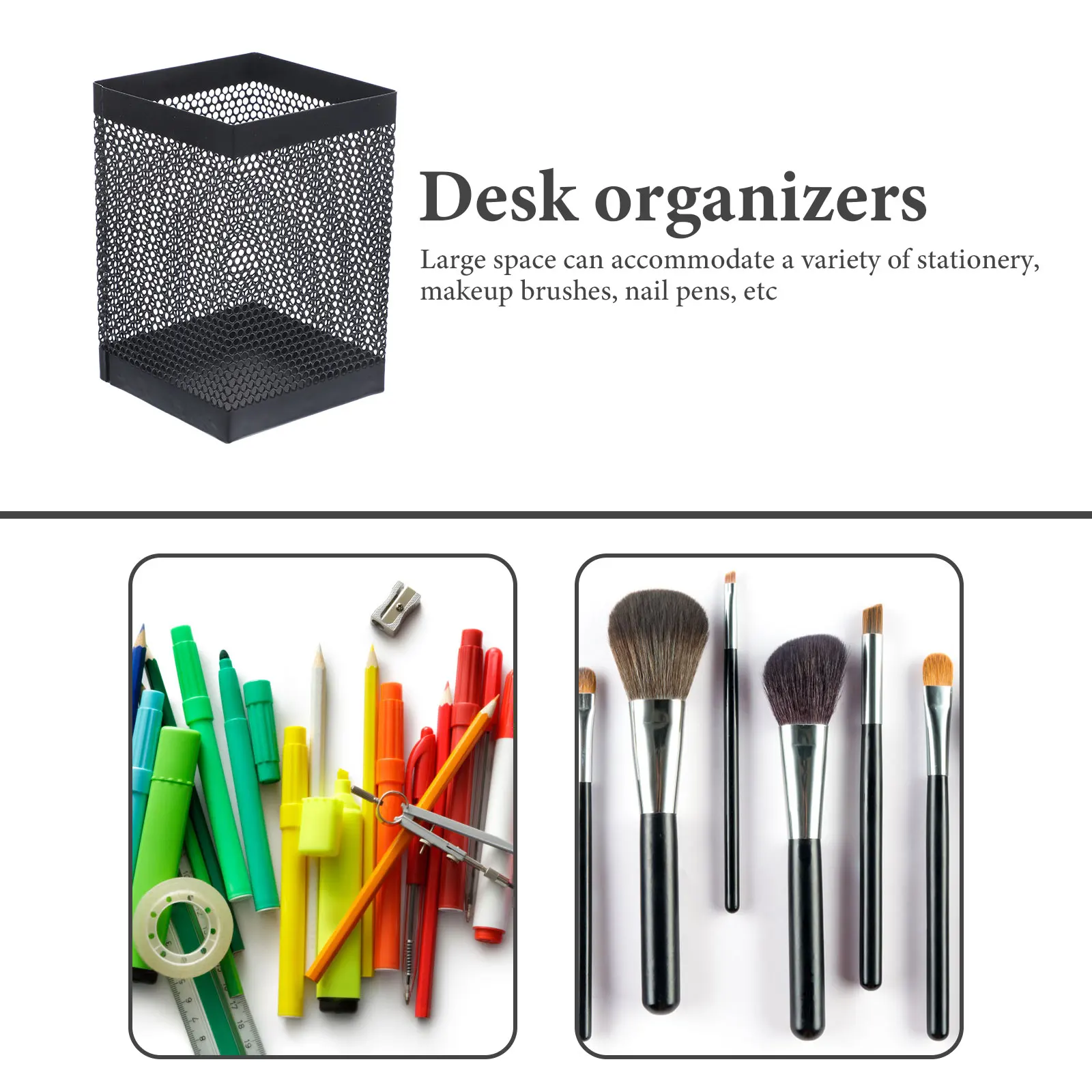 

Metal Pen Holder Black Square Large Space Desk ganizer Sturdy Mesh Wall Mount Office Supplies Storage Solution Student