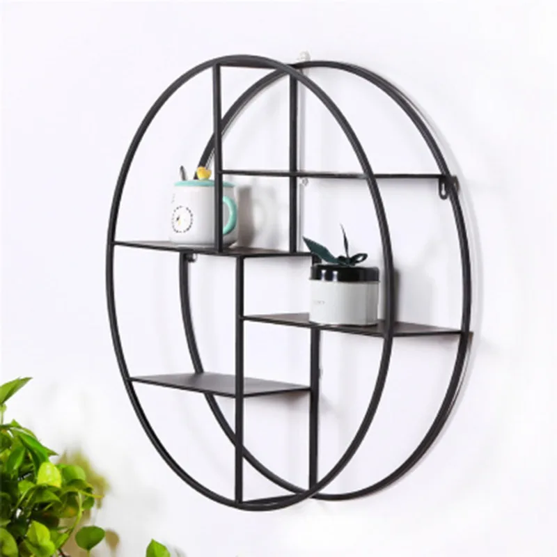 

Nordic style wrought iron four-layer shelf round simple gold wall decoration, creative storage wall hanging in the living room