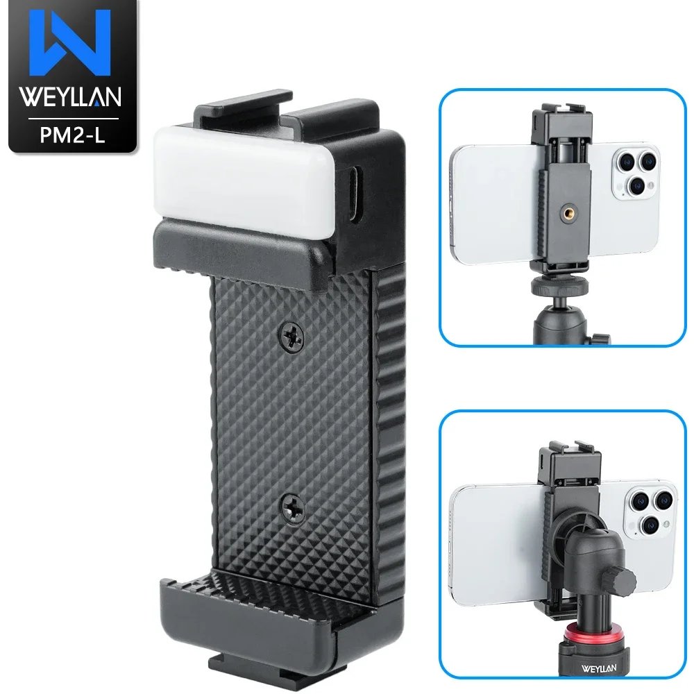 

WEYLLAN Mobile Phone Clip Compatible With All 1/4 Screw Cellphone Holder Tripod Mount With 3 Brightness Levels Selfie Fill Light