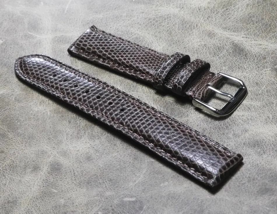 New High Quality Thick Leather Strap 18mm 19mm 20mm 21mm 22mm Real Lizard Skin Brown Soft Pin Clasp Watch Band Strap