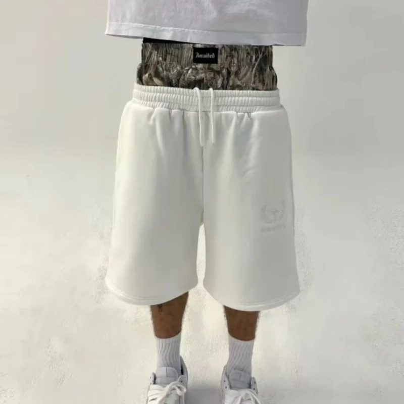 Personality Fashion High Street Y2K Double Waist Embroidered Design Short Pants Hip-hop Casual Loose Five Quarter Shorts Tide