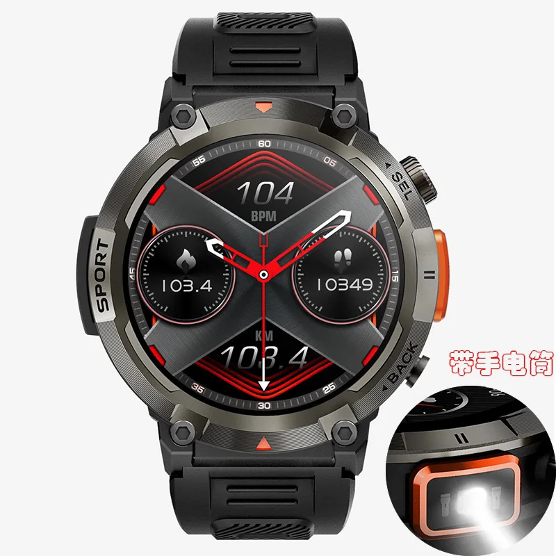 

Новые умные часы S100 с фонариком, Bluetooth, спортивные часы, водонепроницаемые, мужские, аксессуары для походов, снаряжение для кемпинга