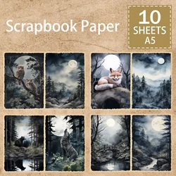 10 Sheets A5 Size Ramadan Moon Wolf Howl Fox Forest Background Vintage Grunge Journal Planning Scrapbooking