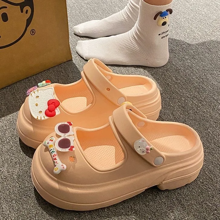 

Cute glasses, Hello Kitty, Baotou sandals, women's DIY, sweet, small, tall, fashionable, Mary Jane, hole shoes, slippers