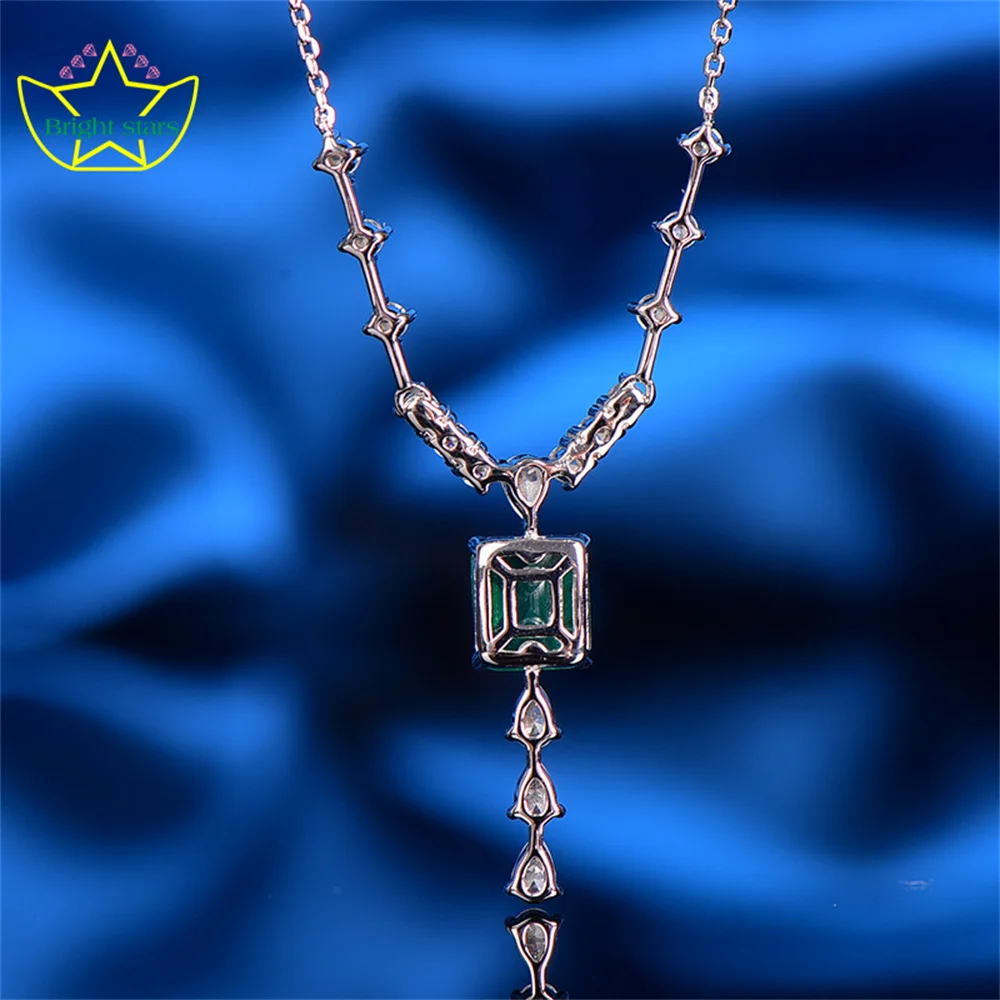 Bright Stars 925 Silver Gold plated Y-shaped square diamond emerald high carbon diamond fashion necklace for women