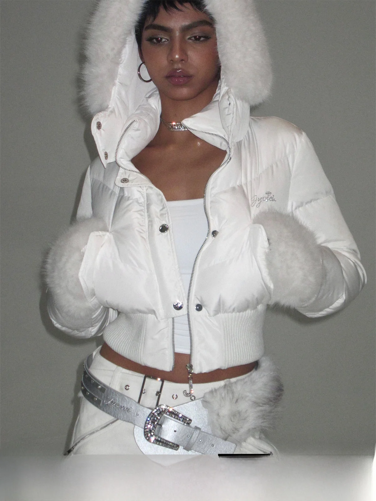 

JYOSEI White ort Du down Jaet with Tead Splicing And Patchwork Slim Fit Casual Sle Women's Winter Coat Warmth