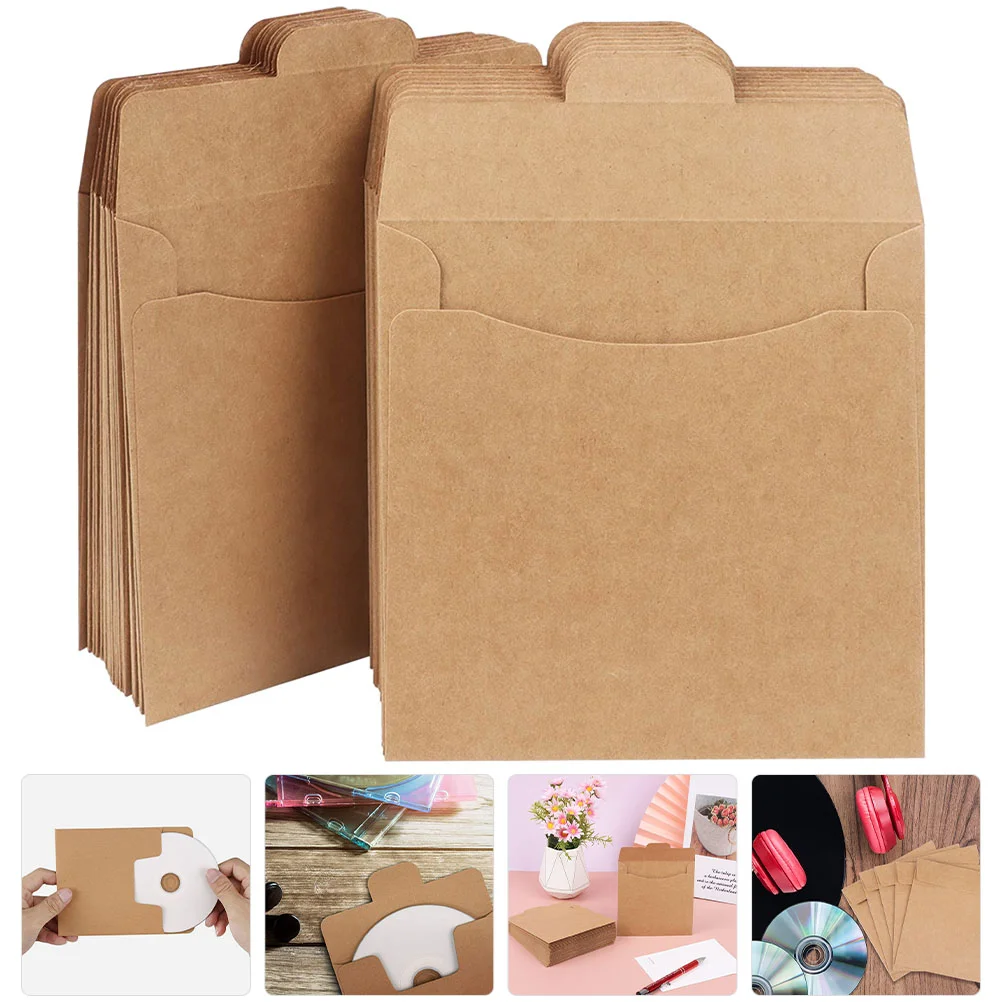 

50 Pcs Kraft CD Bag Brown Kraft Paper Envelope Pouches Multi Use File Holder Eco Friendly Brown Paper Bag for CD Rack