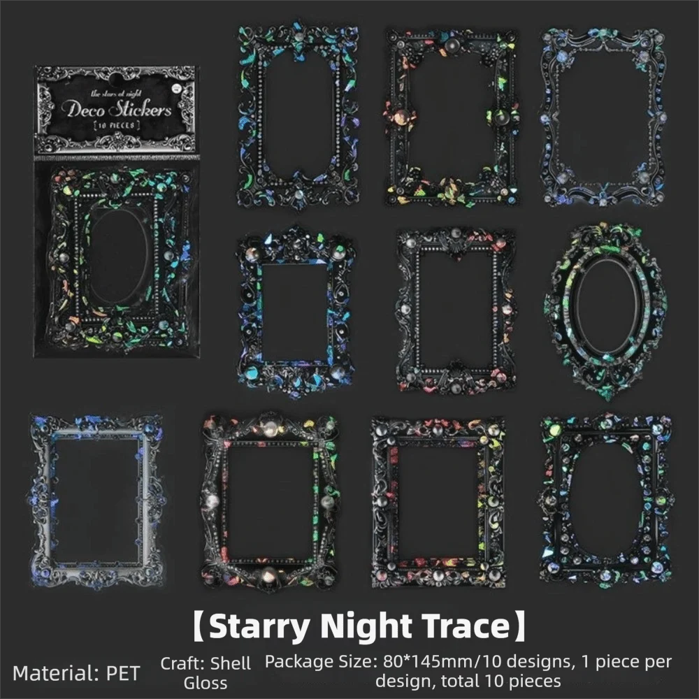 10 pcs Pack PET Vintage Stickers Self-Adhesive Border Design Hollow Out Stickers Retro Style Transparent Decorative Sticker