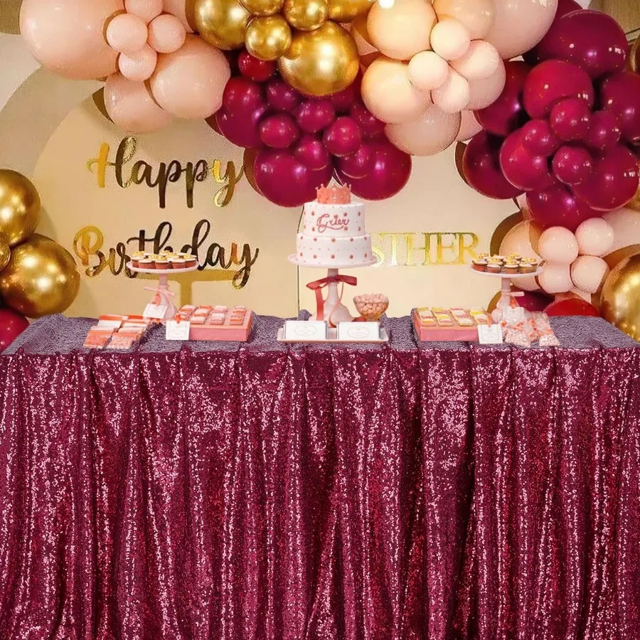 Burgundy Sequin Tablecloth for Parties: Glitter Fabric 50x50 Inches Kitchen Linen for Square Head Centerpieces Party Decoration