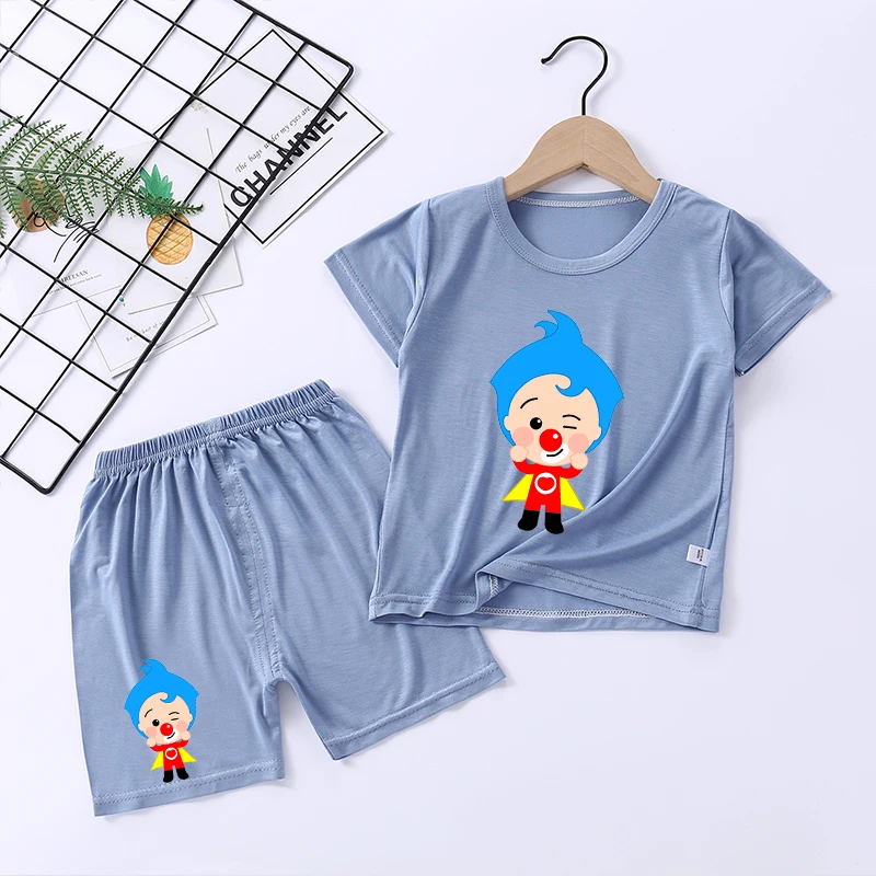 Pijamas de Payaso Plims para Niños, Conjuntos de Ropa para el Hogar, Camiseta y Pantalones para Niños, Traje de Dibujos Animados, Camiseta de Verano de Cintura Baja para Niños