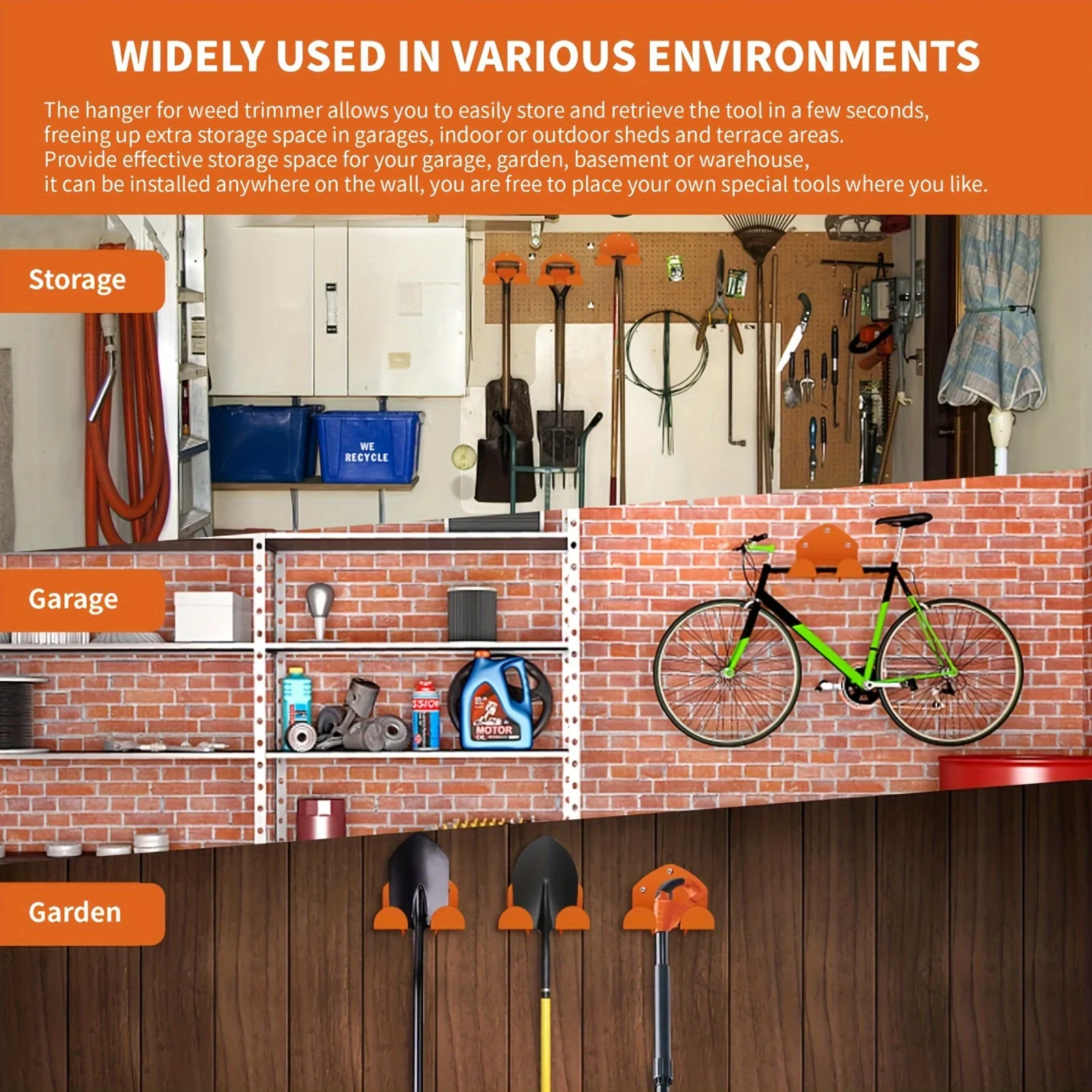 1PC Heavy Duty 55 Pound Bearing Wall-Mounted Garage Tool Hanger - Orange Coating,Hedge Trimmer, Auto Parts & Industrial Tools