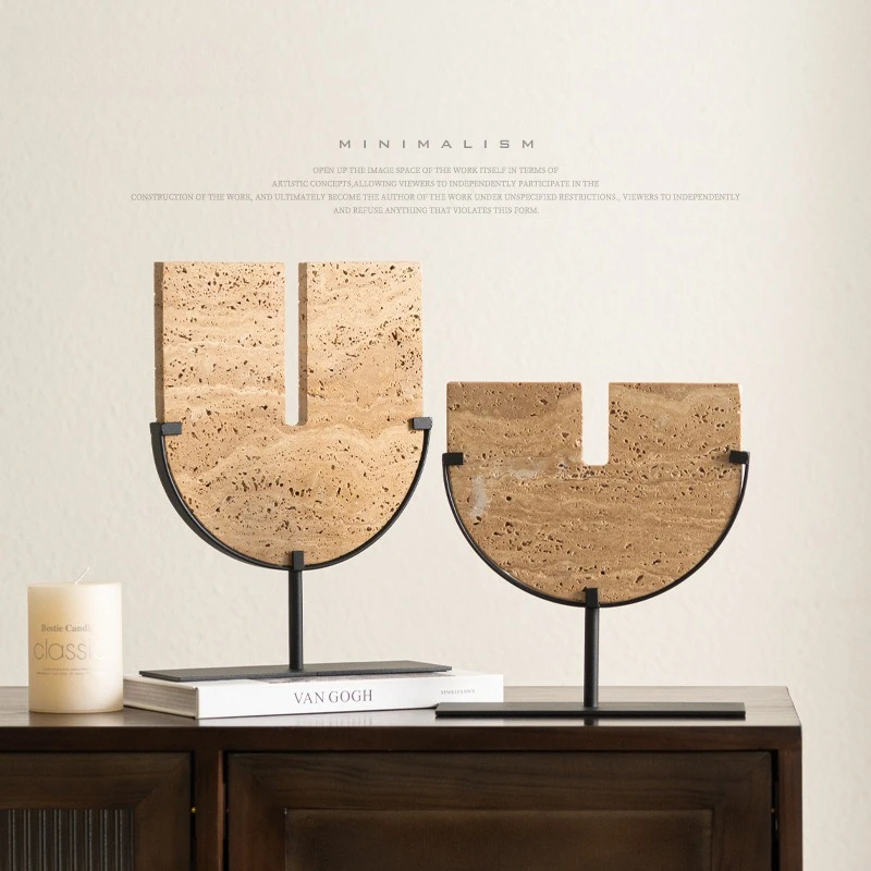 Creative Cave Stone Geometric Statue Desk Decoration Minimalist U-shape Travertine Ornaments for Home Decor Aesthetic Decor