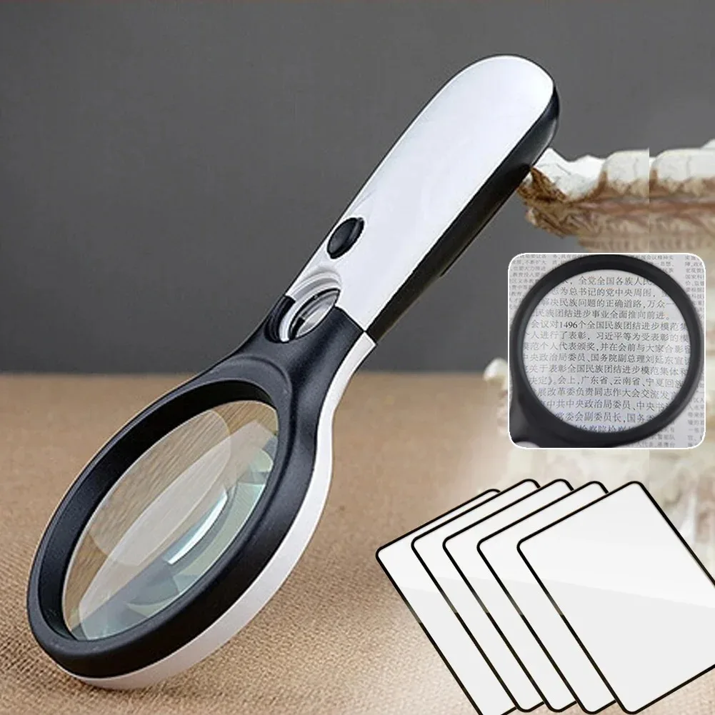 White Magnifying Glass Handheld 45X Magnifier With 3 LED Light For Reading Magnifying Glass Jewelry Loupe