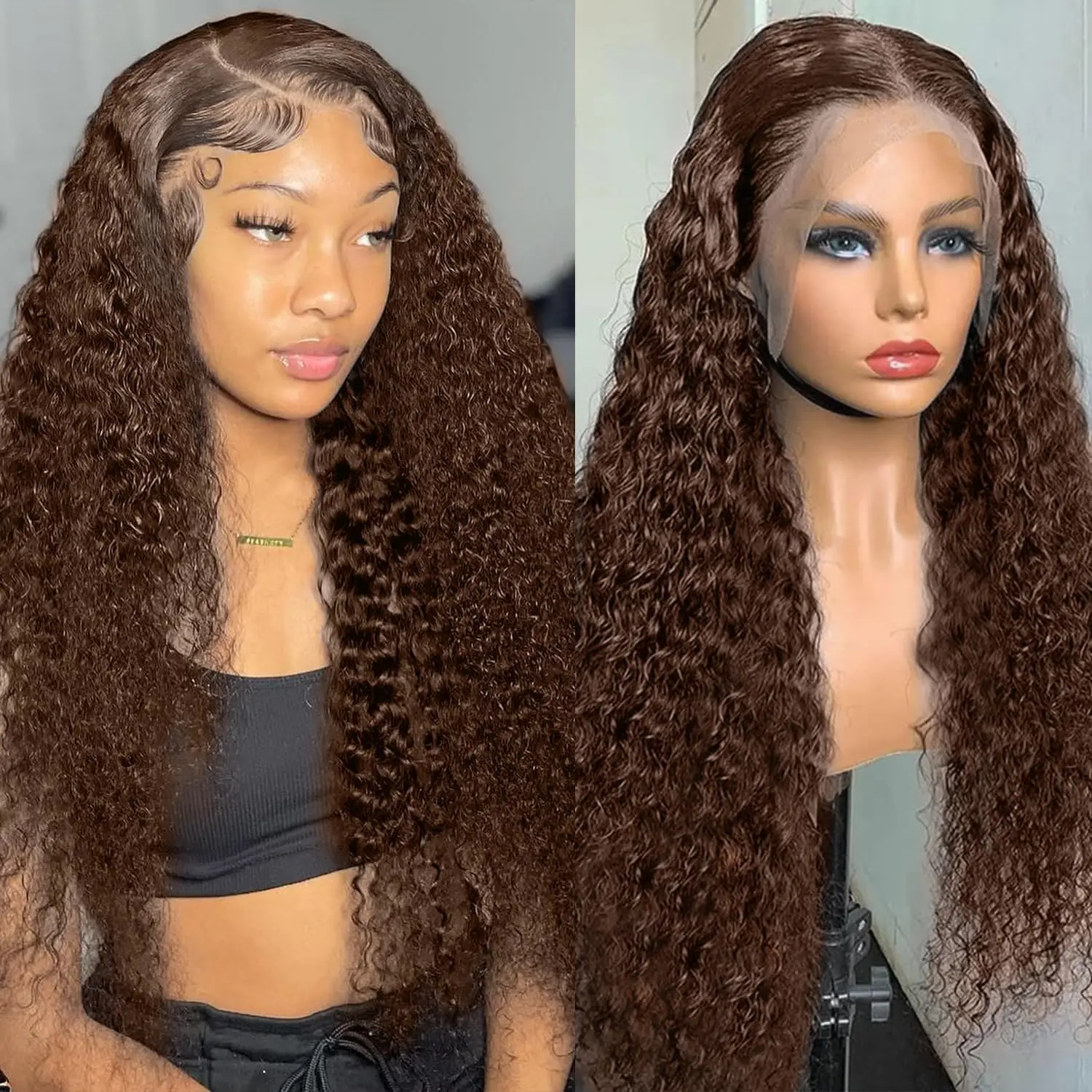 

30 36 inch #4 Chocolate Brown Deep Wave 13x6 Hd Lace Frontal Wig Human Hair 200% Density Brown Water Wave Curly Human Hair Wig