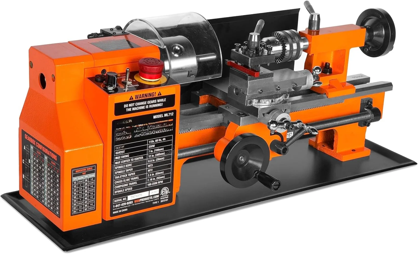 7-by 12-Inch Benchtop Metal Lathe, Variable Speed, Two Direction (ML712)