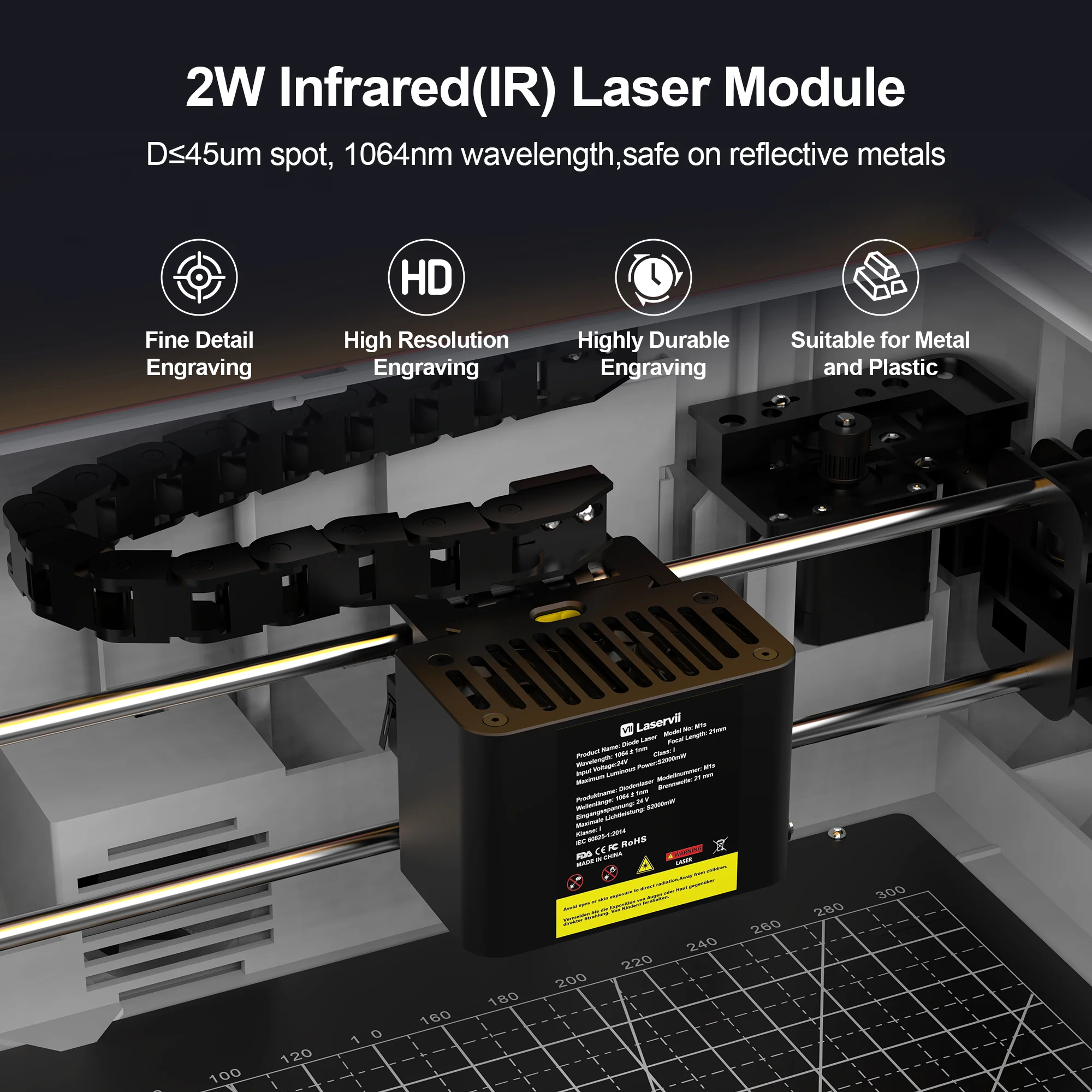 Laservii M1s Laser Module M1sIR-2W Infrared Laser M1s 12W/24W Blue Light With Supply Laser Head For M1s Laser Engraving Machine