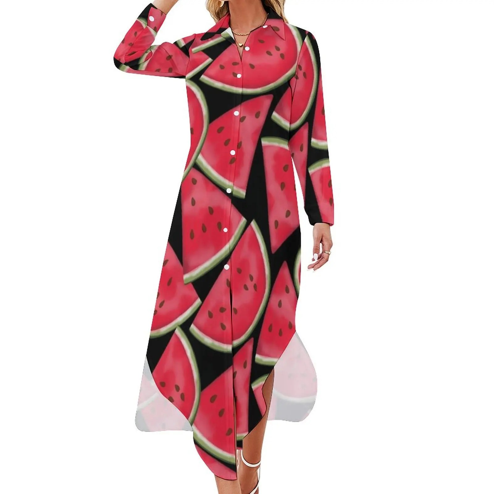 

Watermelon on black Long Sleeved Shirt Dress luxury dress beach dresses