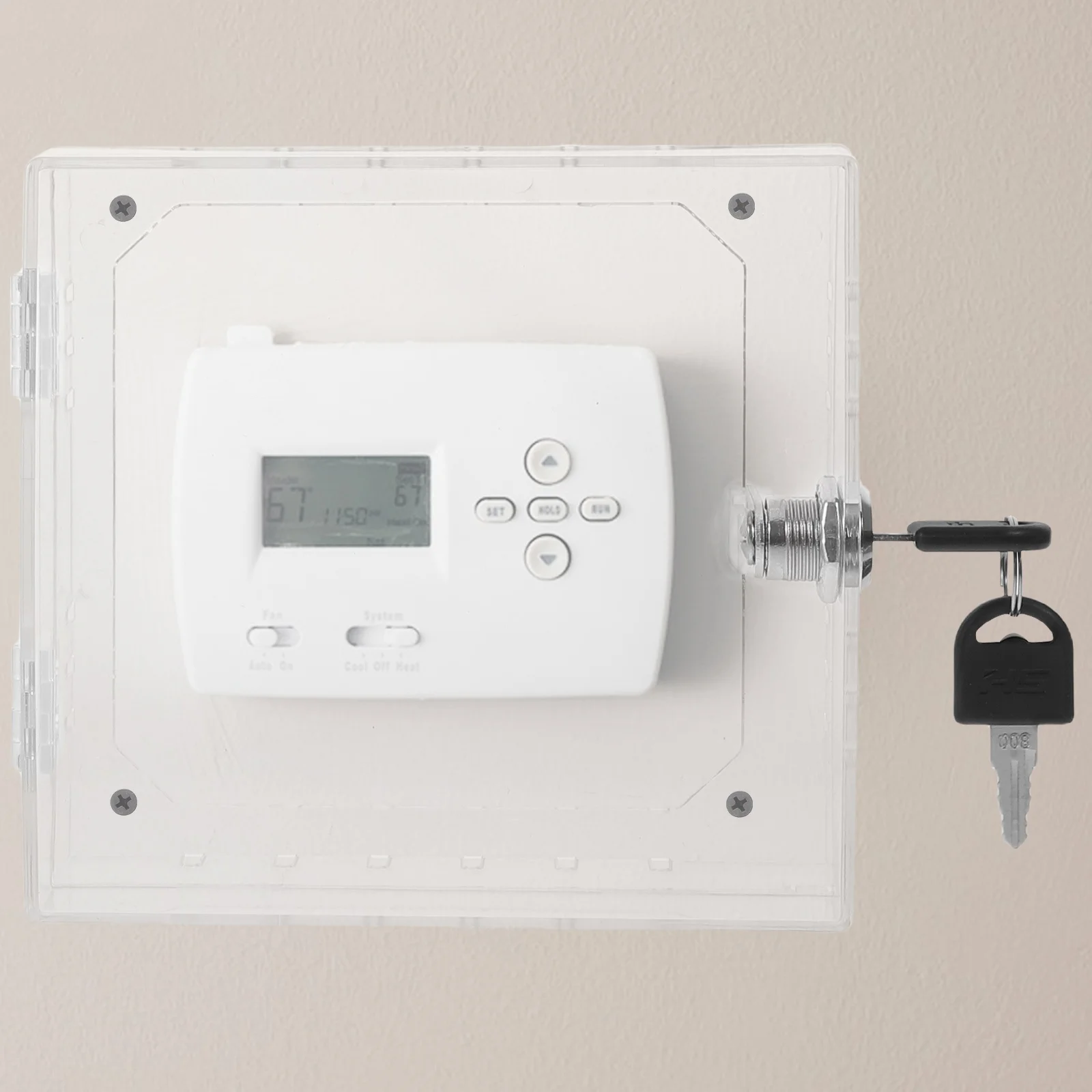 Clear Acrylic Thermostat Locking Cover Wall Mount For Home Office Ac Temperature Control System Tamperproof Lock Box Protection