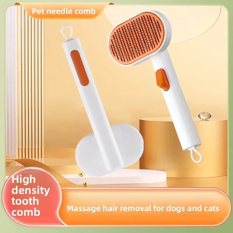 Self-Cleaning Pet Hair Remover Brush for Dogs Cats, High-Density Teeth Massage Comb, One-Click Hair Removal Grooming Tool