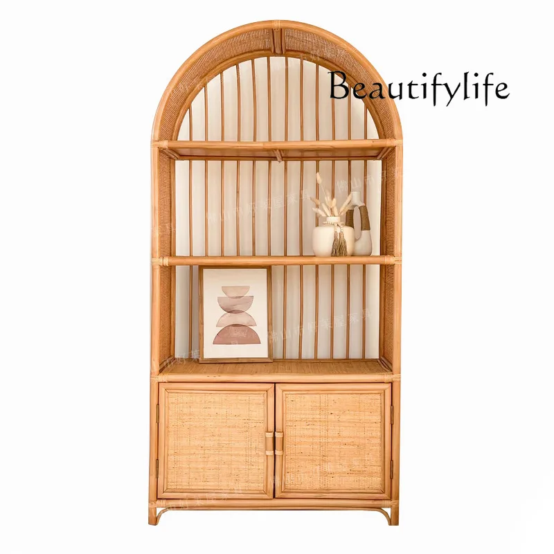 

Natural Indonesian rattan, big rattan, bookshelf, storage cabinet, round arched storage cabinet, real rattan display cabinet.