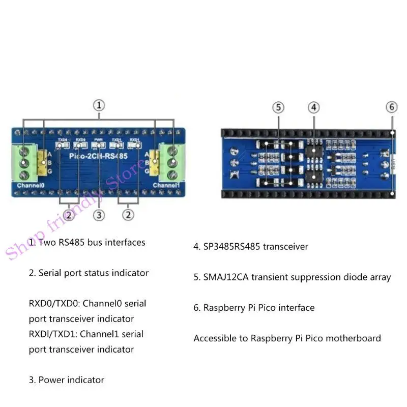 

594A 2-Channel RS485 Module HAT Shield for RPI PICO RP2040