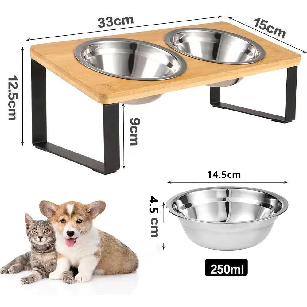 Bol surélevé pour chat, gamelle inclinée et surélevée anti-vomissement pour nourriture et eau, lot de 2 bols en acier inoxydable