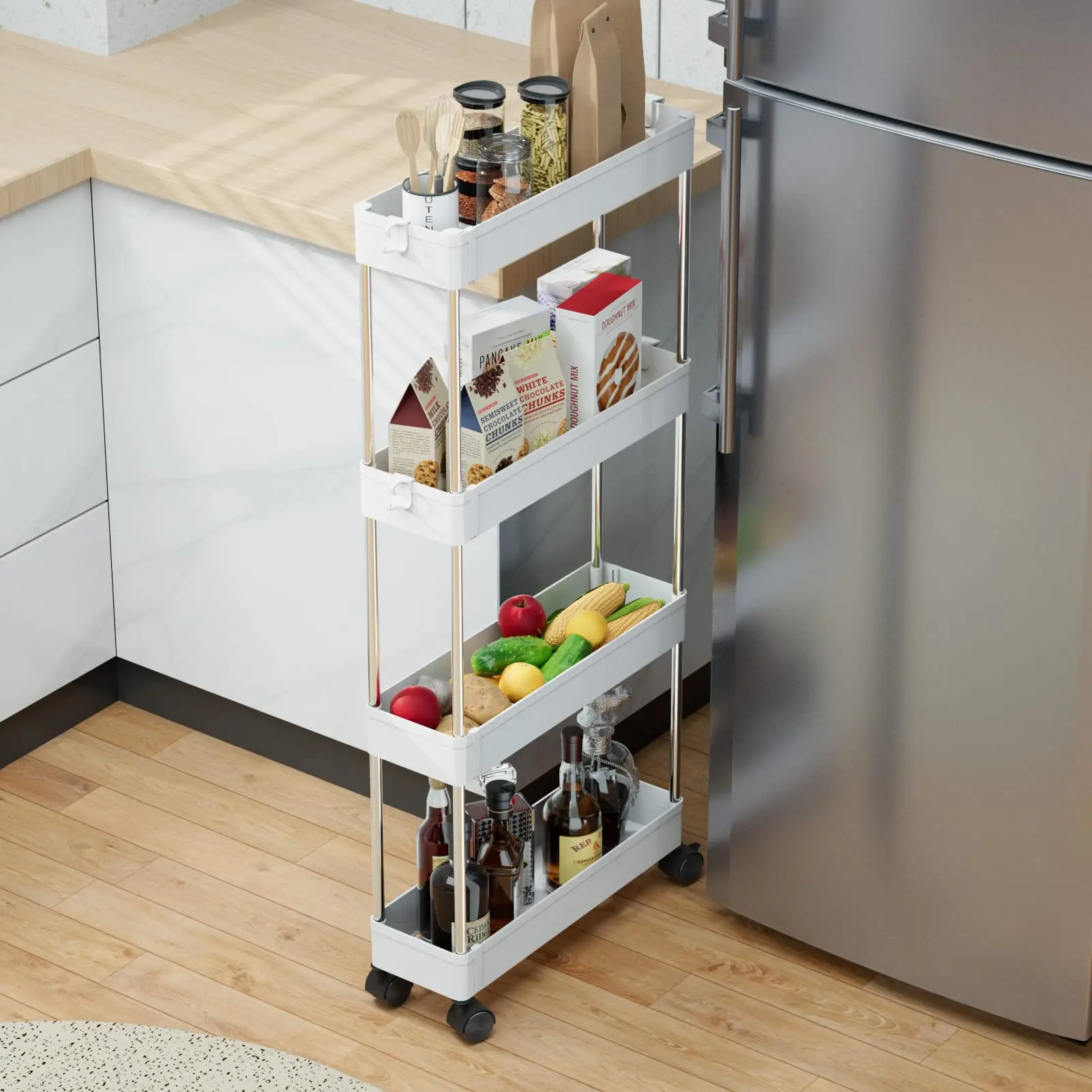 3/4 Layers Bathroom Storage Rack With Wheels Multifunction Food Hygiene Products Organizer Trolley Living Room Kitchen Storage