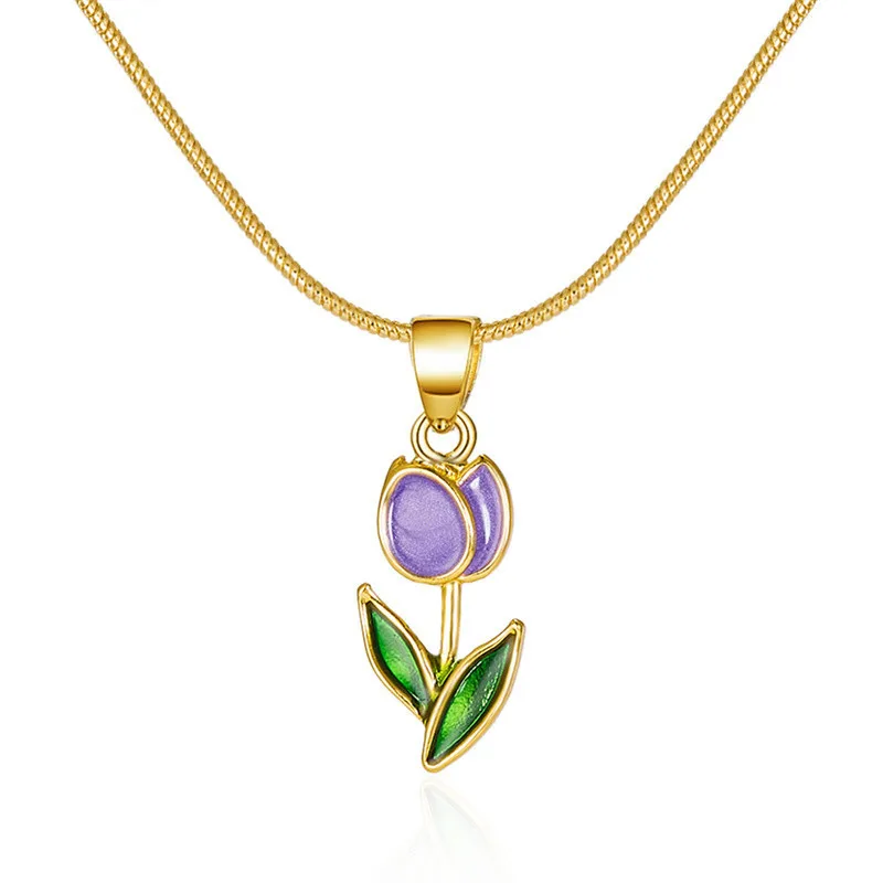 Vintage elegante Emaille-Halskette mit Tulpenblüten-Anhänger für Damen, modische Accessoires für junge Persönlichkeiten, Schlüsselbeinkette, Choker. – Detail 6