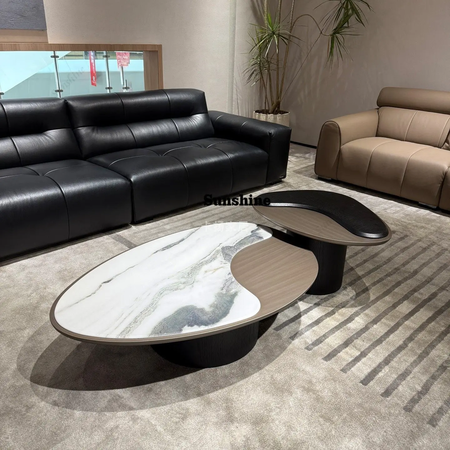 Modern simple microcrystalline stone large and small triangle combination coffee table half-moon arc
