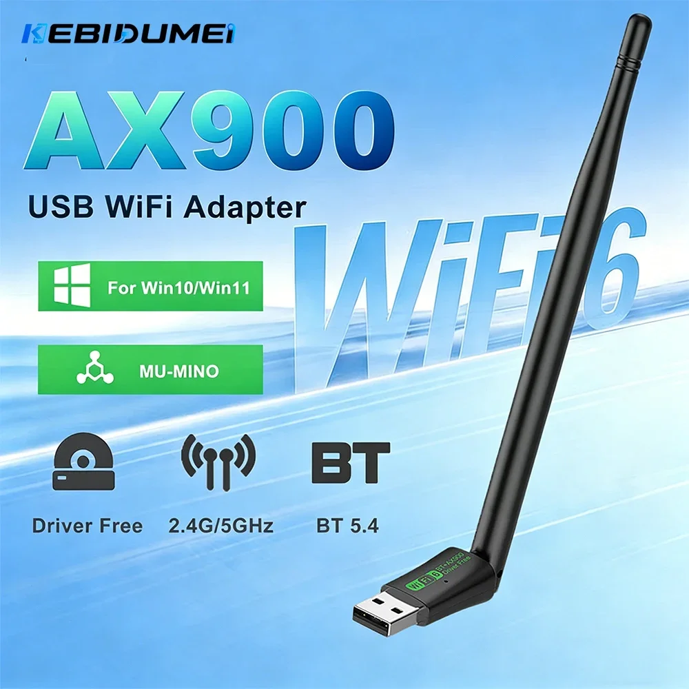Kebidumei AX900 2in1 USB WiFi6 Bluetooth 5.4 Adapter Dual Band 2.4G&5G WiFi Network USB Dongle Antenna Driver Free for Win 10 11