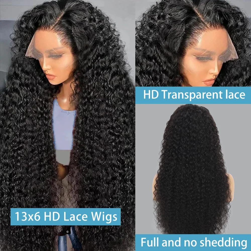 Perruques avant de dentelle de vague profonde cheveux humains pré plumés 13x6 HD perruques frontales de dentelle transparente cheveux humains 200% densité vague profonde bouclée