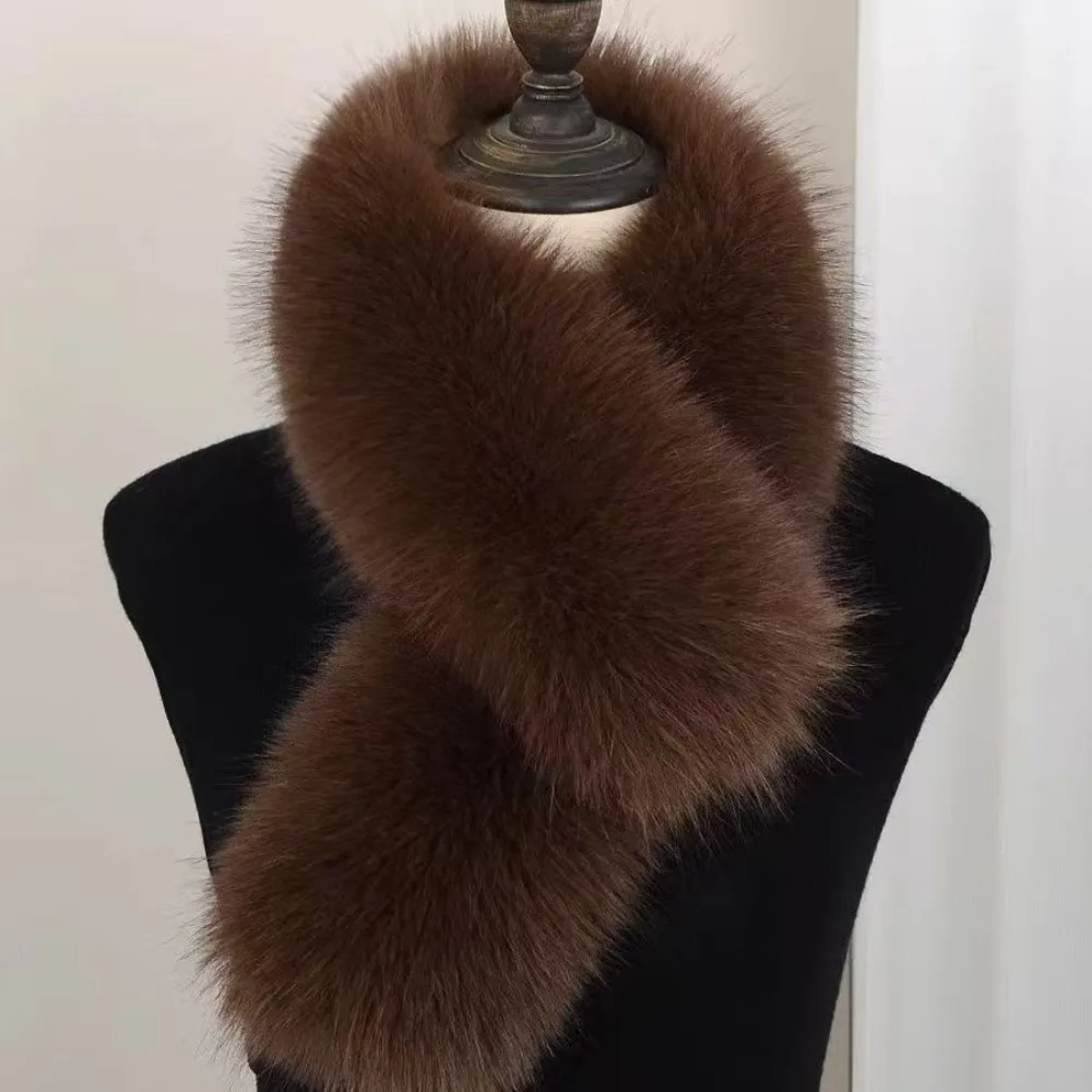 Temperament Soft Faux Fur Scarf Thick Fake Fox Hair Cross Scarf Coldproof Windproof Winter Scarf Women