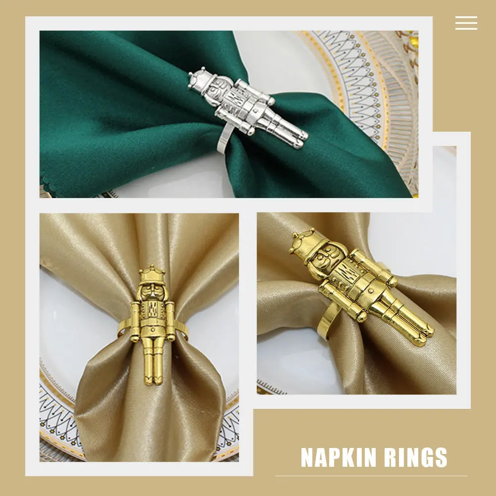 2Pcs Christmas Nutcracker Napkin Rings Metal Table Decor for Holiday Party Wedding Birthday Dinner Formal Casual Events Festive