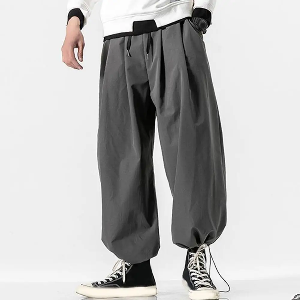 

Hip Hop Trousers Japanese Style Men's Bloomers with Deep Crotch Elastic Waist Soft Breathable Harem Pants for Hip Hop Streetwear