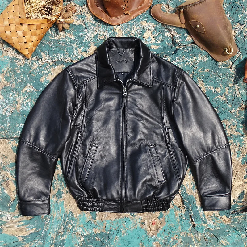 

Модная куртка в стиле ретро из натуральной кожи для пар, одинаковая верхняя одежда для весеннего сезона, городская молодежная мода, свободный крой, классический воротник