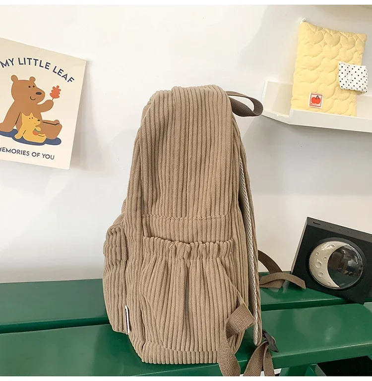 Solid Nylon Soft Sewing Thread Zipper School Bags 2026 High Quality Large Capacity Bags Corduroy Casaul Softback Youth Backpack