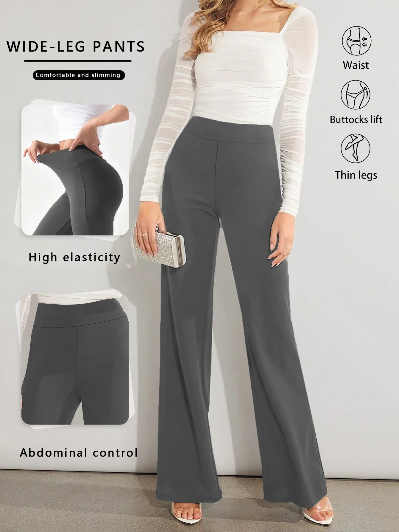 

Elegant High Waisted Wide Leg Pants Women Comfortable Slimming Elastic Waist Trousers Versatile Office Daily Casual Butt Lifting