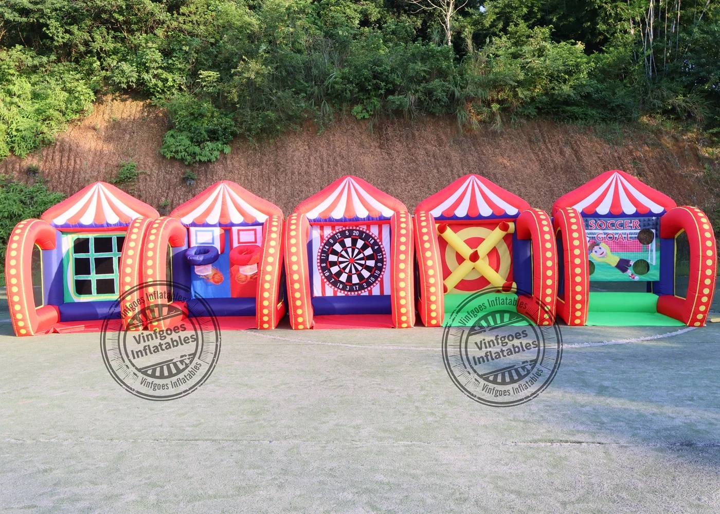 Newest 5 in 1 Inflatable Carnival Bundle Games Soccer Dart Knock Down Ring Ross Game For Kids And Adults