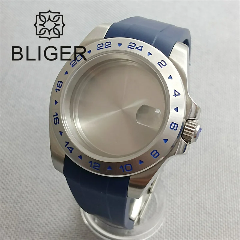 BLIGER 39mm Watch Case Sapphire Glass Multicolor Rubber Strap Bracelet Buckle Waterproof Fit NH34NH35 NH36 PT5000 ETA 2824 Movet