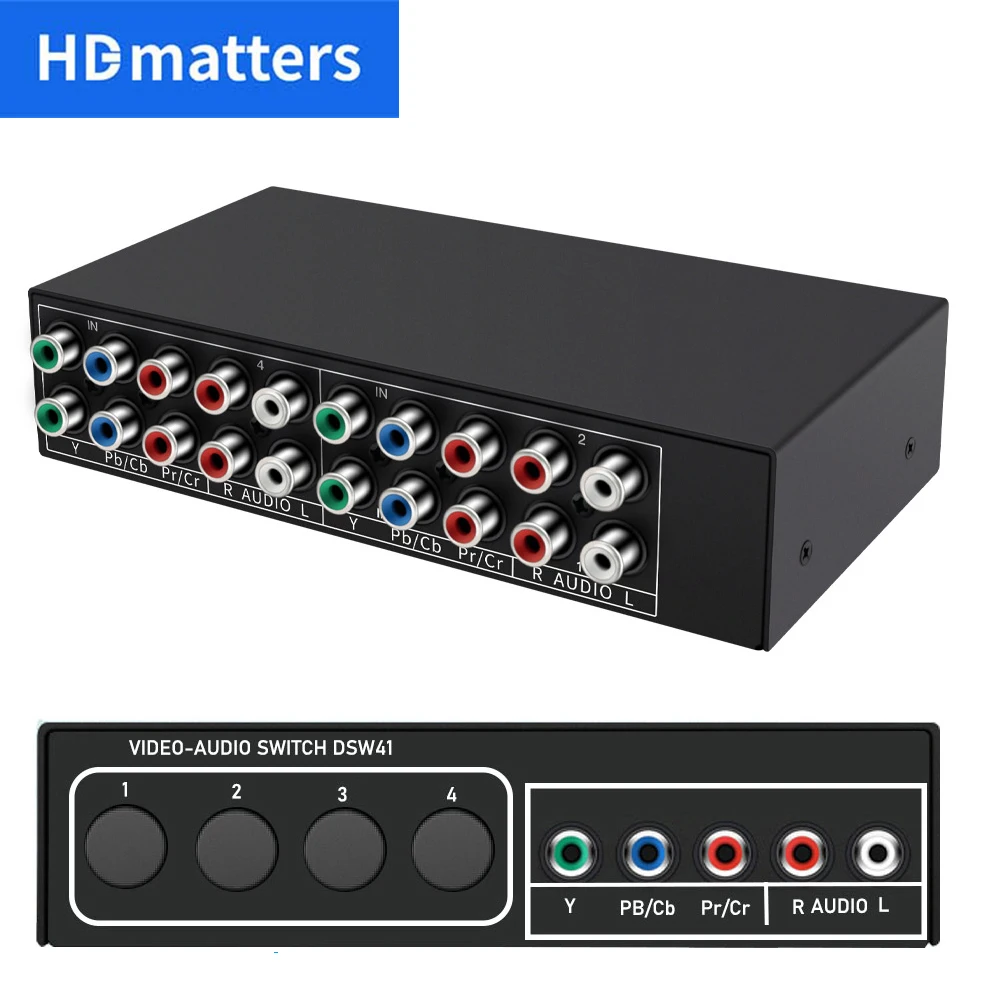 Component YPbPr Switcher 4X1/3X1 Ypbpr Component Video & Audio Switch 3/4 In 1 Out 5 RCA Ypbpr Component Video Selector Switch B