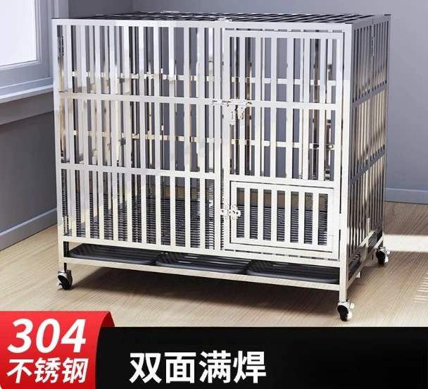 

304 Stainless Steel Dog Cage Large Dog Medium Dog Dog Cage Indoor Folding Household Golden Retriever Pet Cage Kennel
