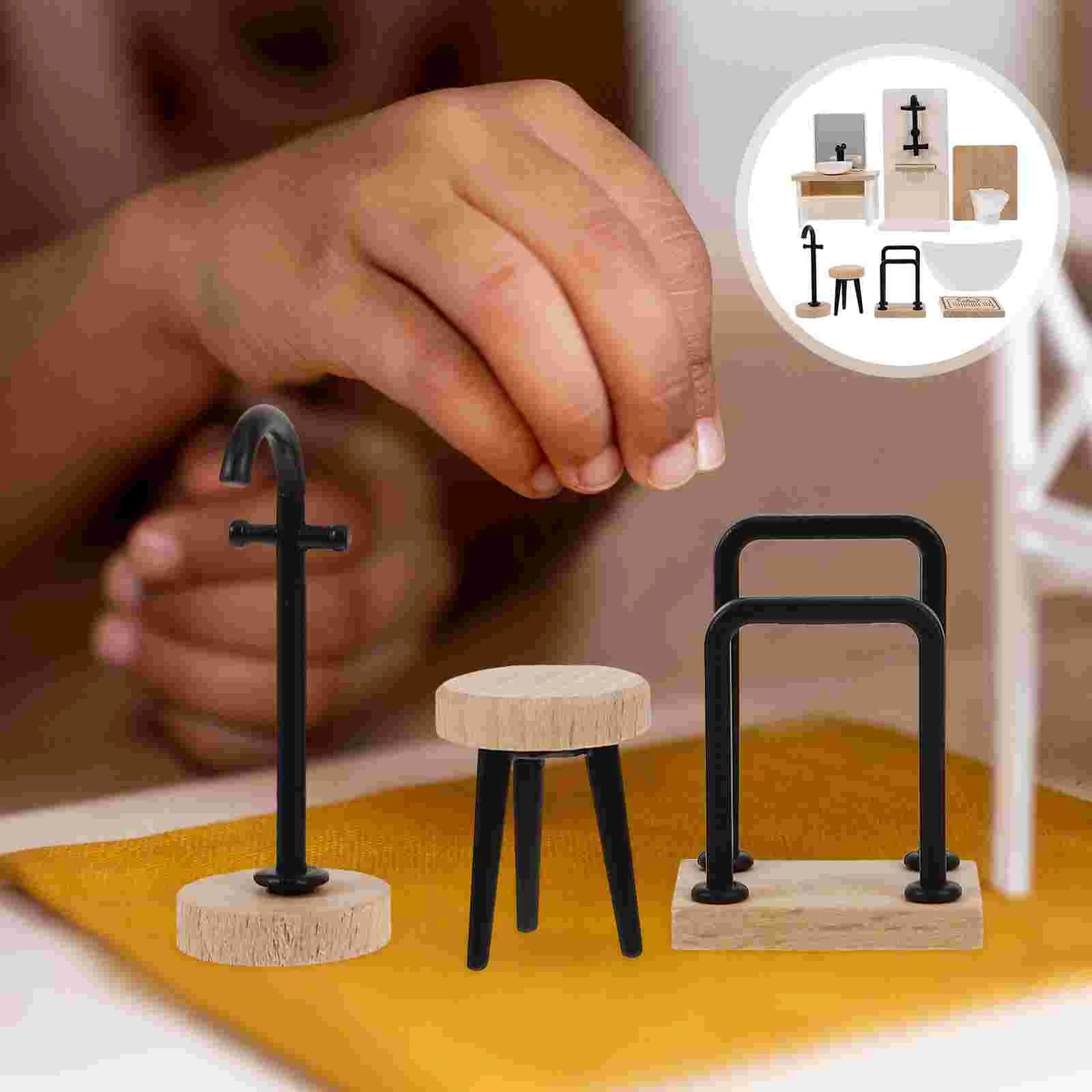 8pcs Simulated Miniature Furniture 1:12 Dollhouse Bathroom Set Realistic Decor Shower Model Toy Small Bath Tub Accessories