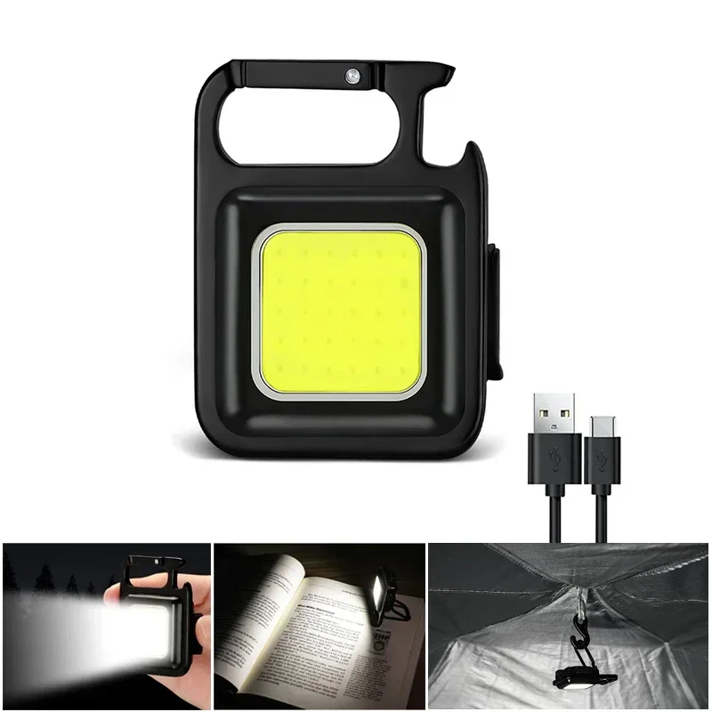 NEW Mini LED Portable Keychain Flashlight Multifunction COB Work Light USB Rechargeable Strong Magnet Outdoor Camping Lantern