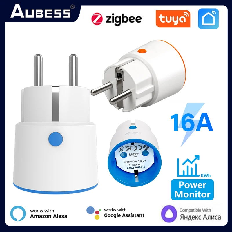 Aubess Tuya Smart Zigbee Plug Socket 3680W 16A Power Energy Monitoring Timer EU Outlet Work With Tuya Hub Alexa Google Home