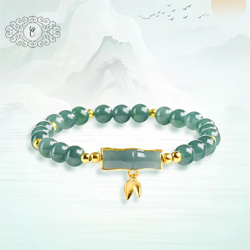 Natural A-Grade Jadeite Blue Water Bamboo Design Silver Inlaid Icy Jade Bracelet for Women S925 Sterling Silver Jewelry